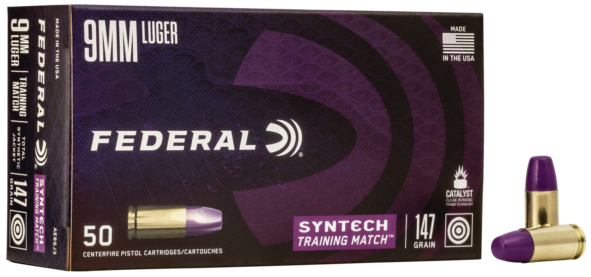 Federal Premium Syntech Training Match 9mm Luger 147 Grain Syntech Jacket Flat Nose Centerfire Pistol Ammunition