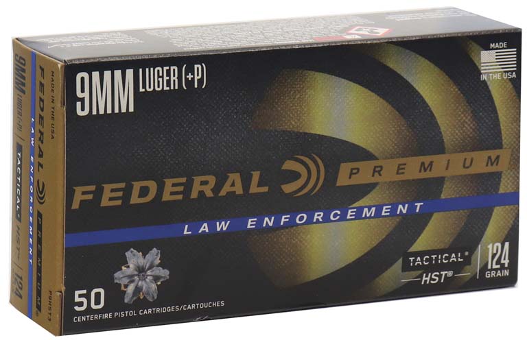 Federal Premium Tactical 9 mm +P 124 Grain Jacketed Hollow Point Nickel Plated Brass Cased Centerfire Pistol Ammunition