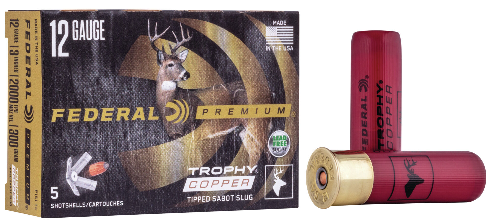 Federal Premium Vital Shok 12 Gauge 300 Grain Trophy Copper Sabot Slug Shotgun Ammunition