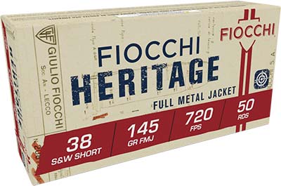 Fiocchi Cowboy Action Heritage .38 S&W Short 145 Grain Full Metal Jacket Brass Cased Centerfire Pistol Ammunition