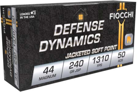 Fiocchi Defense Dynamics .44 Magnum 240 Grain JSP Brass Cased pistol Ammunition