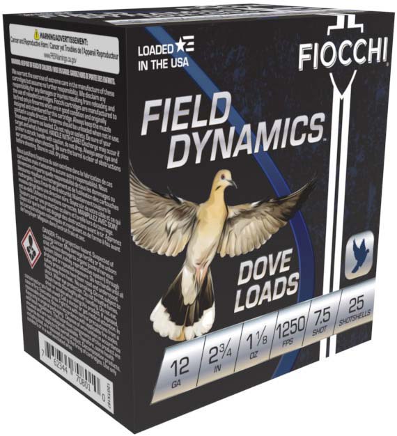 Fiocchi Dove/Quail 12 Gauge 1 1/8oz 2.75in 7 1/2 Shot 2 Size Shotgun Ammunition