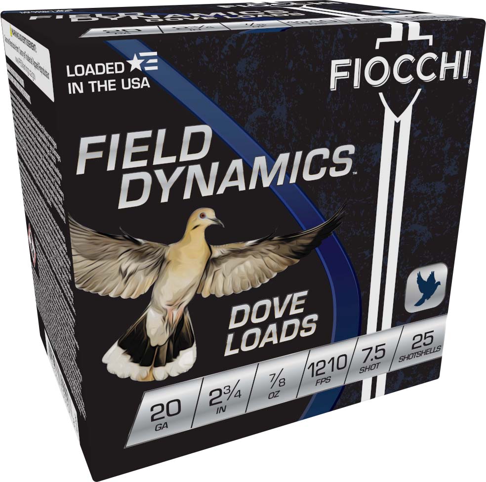 Fiocchi Dove/Quail 20 Gauge 7/8 oz 2.75in 7 1/2 Shot 2 Size Shotgun Ammunition