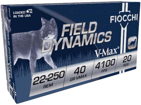 Fiocchi Field Dynamics .22-250 Remington 40 Grain VMAX Brass Rifle Ammunition