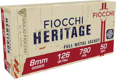 Fiocchi Heritage 8mm Gasser 126 Grain FMJ Brass Cased Pistol Ammunition