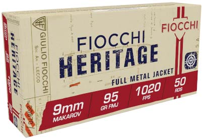 Fiocchi Heritage 9x18 Makarov 95 Grain FMJ Brass Cased Pistol Ammunition