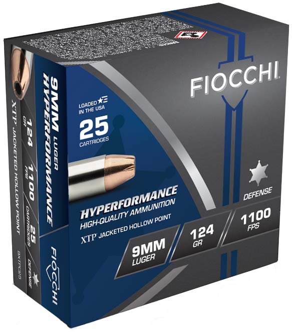 Fiocchi Hyperformance Defense 9mm Luger 124 Grain JHP Brass Cased Pistol Ammunition