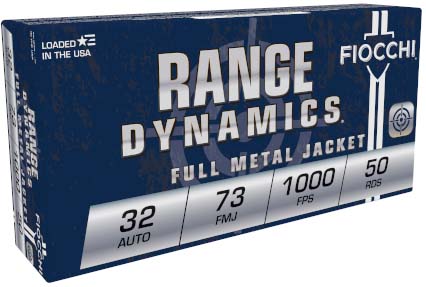 Fiocchi Range Dynamics 32 Auto 73 Grain FMJ Brass Pistol Ammunition