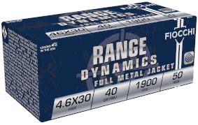 Fiocchi Range Dynamics 4.6x30 H&K 40 Grain FMJ Brass Cased Rifle Ammunition