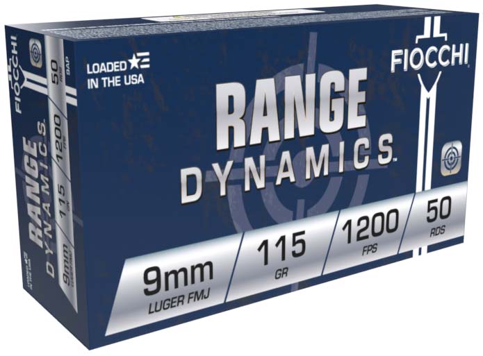 Fiocchi Range Dynamics 9mm 115 Grain FMJ Brass Centerfire Pistol Ammunition