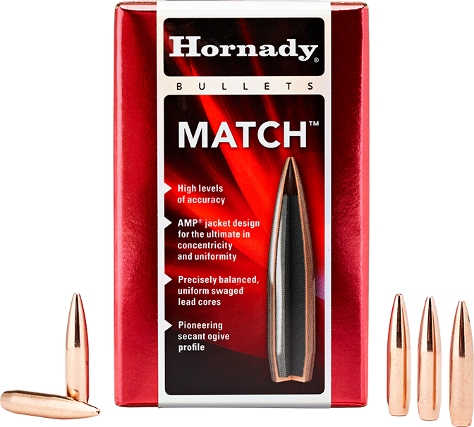 Hornady Match Rifle Bullets, 6.5mm, .264, 140 Grain, Boat Tail Hollow Point Match