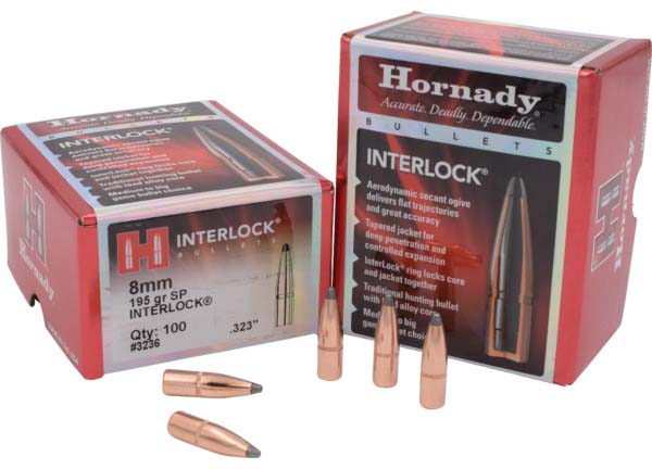 Hornady InterLock Rifle Bullets, 8mm, .323, 195 Grain, Spire Point