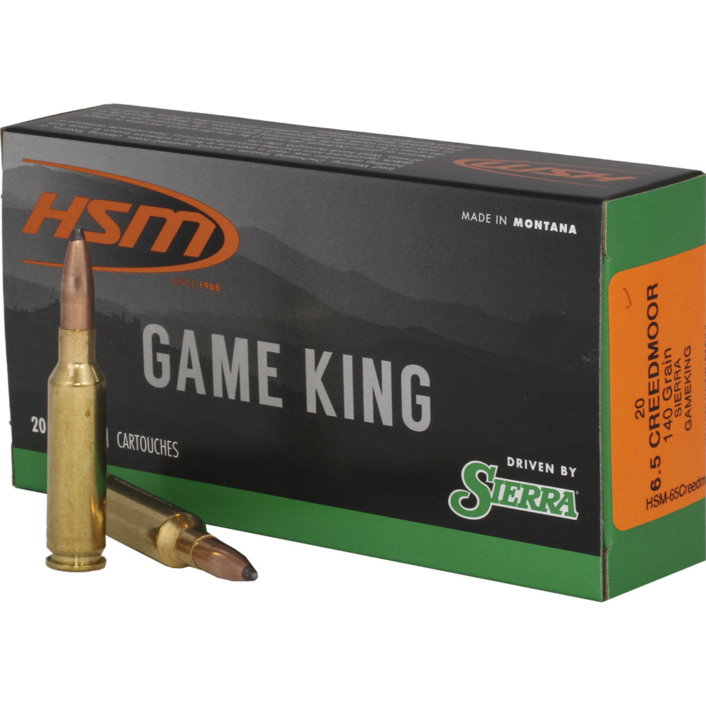 HSM Ammunition Game King 6.5mm Creedmoor 140 Grain Sierra Gameking Brass Cased Centerfire Rifle Ammunition