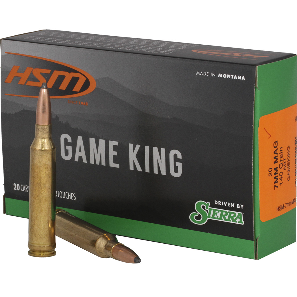 HSM Ammunition Game King 7mm Remington Magnum 140 Grain Sierra Gameking Brass Cased Centerfire Rifle Ammunition