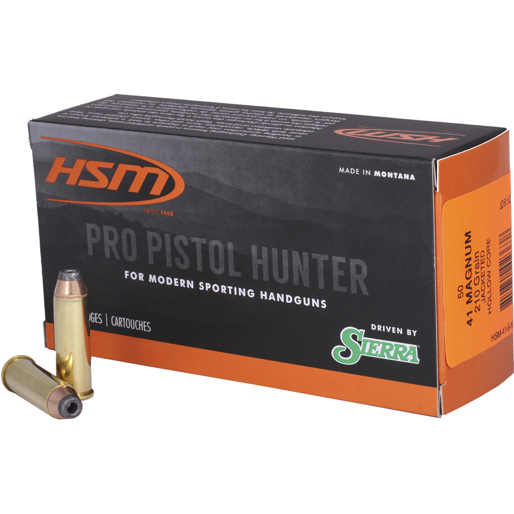 HSM Ammunition Pro Hunter .41 Remington Magnum 210 Grain Jacketed Hollow Cavity (JHC) Brass Cased Centerfire Pistol Ammunition