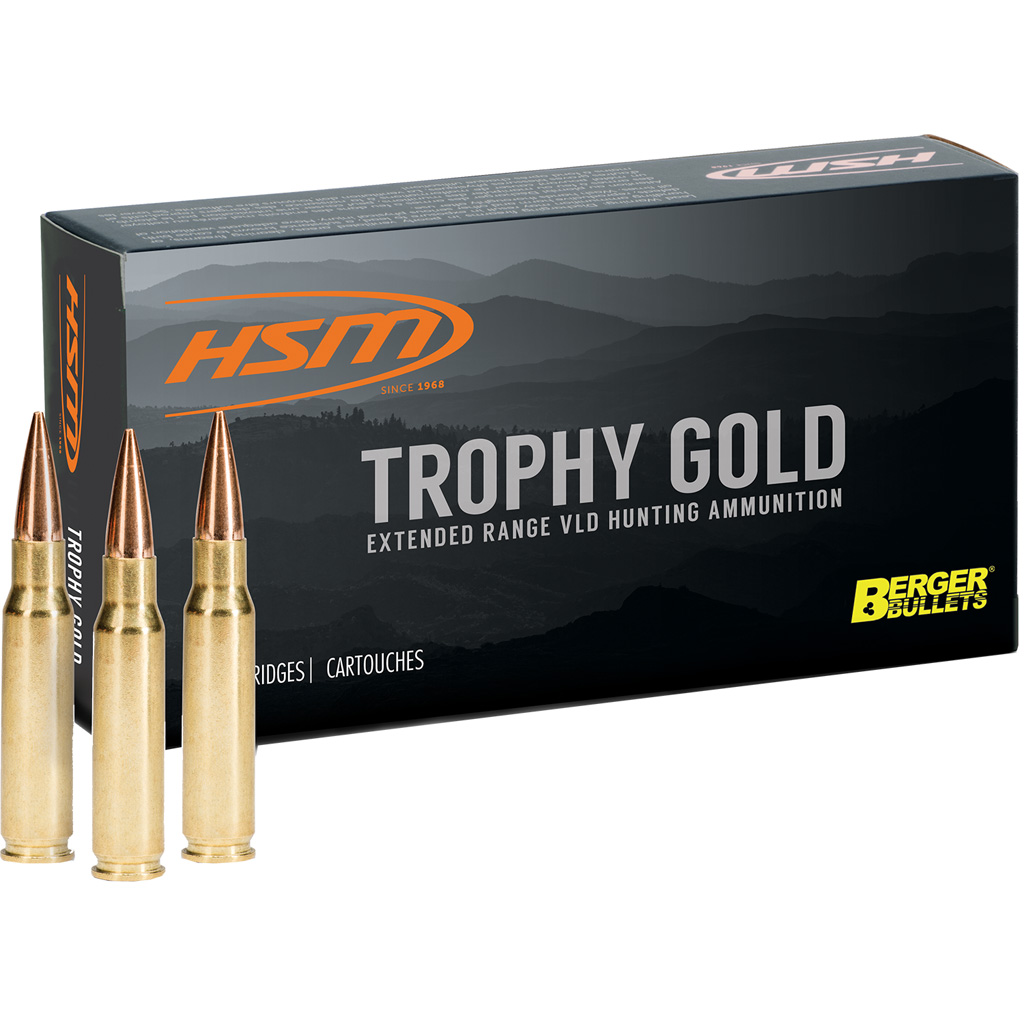 HSM Ammunition Trophy Gold 6mm Remington 87 Grain Berger VLD Brass Cased Centerfire Rifle Ammunition