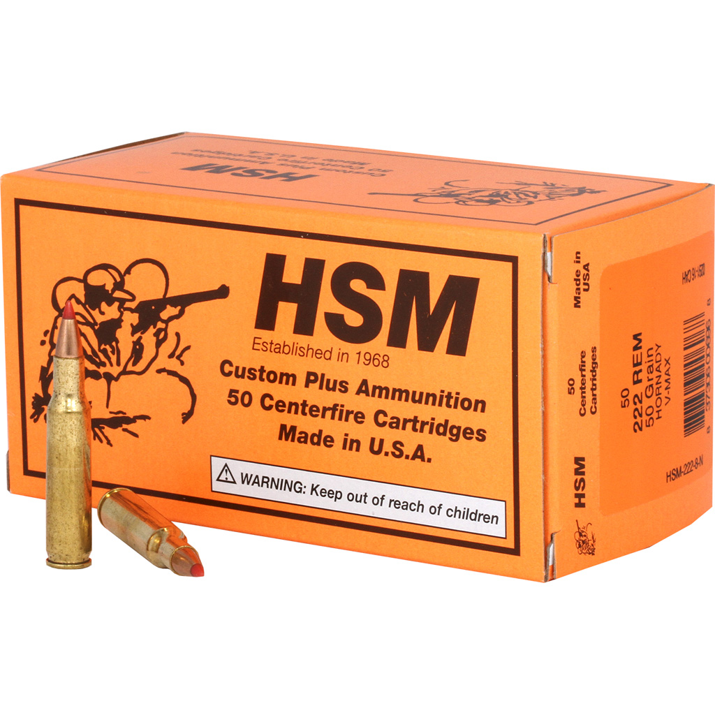 HSM Ammunition Varmint .222 Remington 50 Grain Hornady V-MAX Brass Cased Centerfire Rifle Ammunition