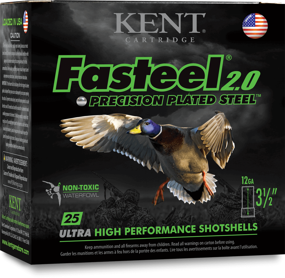 Kent Cartridge Fasteel 2.0 Precision Plated Steel 12 Gauge 1 3/8oz 3.5'' 3 Size Shotgun Ammunition