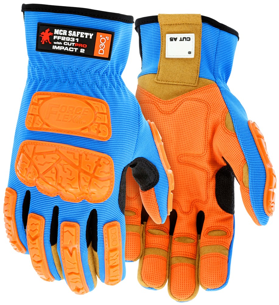 MCR Safety Forceflex Mechanics Cut Resistant Work Gloves, D3O Back of Hand  and Padded Palm, Two-Way Spandex Back, MaxGrid Reinforced Palm