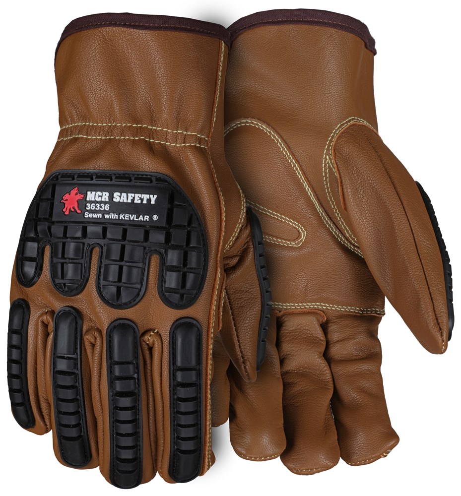 Work Gloves: Size 2X-Large, LeatherLined, Leather, Impact