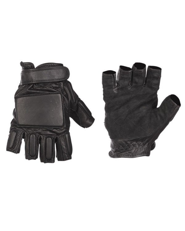 Mil-Tec SEC Leather Fingerless Gloves, Medium, Black