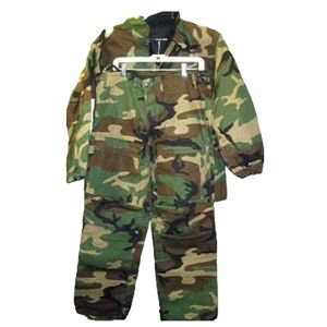 NEW USGI 2 PIECE CHARCOAL LINED CHEMICAL PROTECTIVE WOODLAND CAMO SUIT