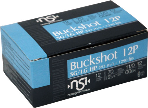 Nobelsport Ammo 12ga. 2.75"* 1290fps. 00bk 12-pellets 10-pk