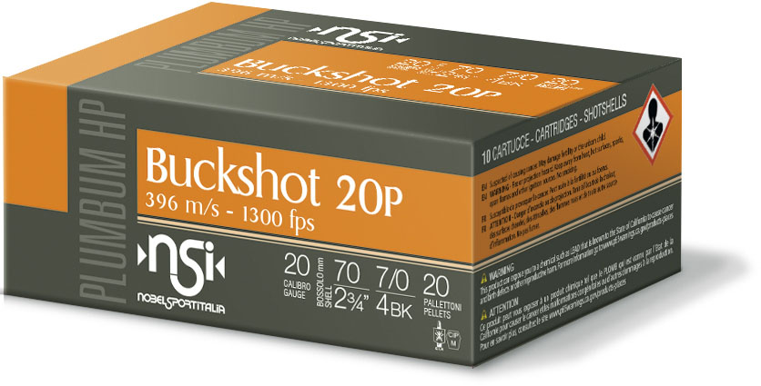 Nobelsport Ammo 20ga. 2.75" 1200fps. 1bk 9-pellets 10-pk