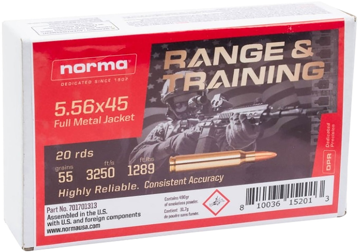 Norma Ammunition 701701313 5.56x45mm NATO 55 Gr Full Metal Jacket 20 Per Box/