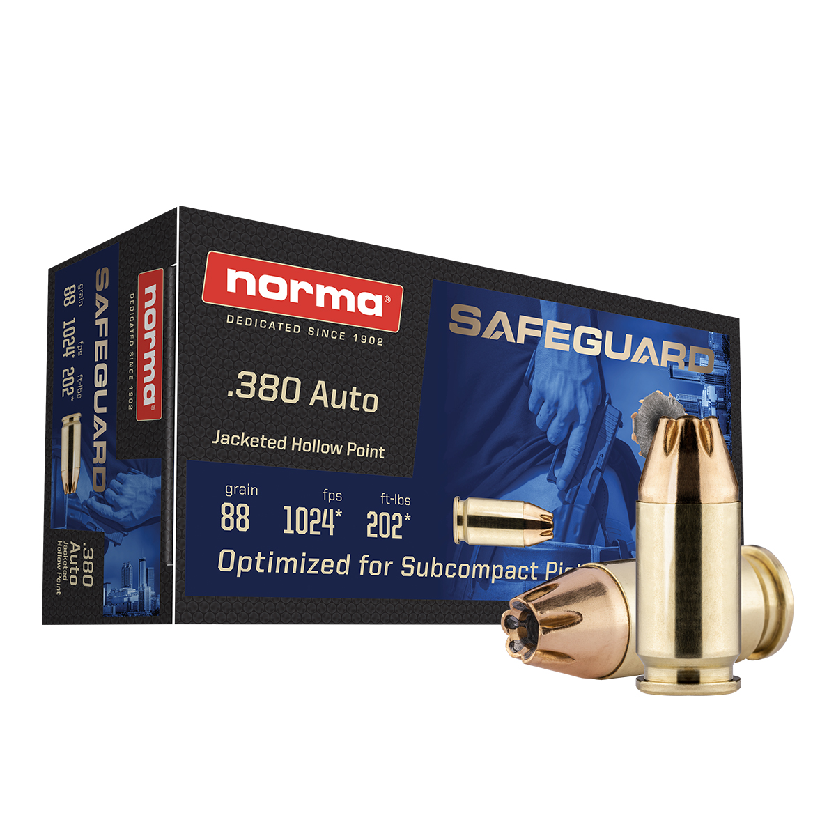 Norma Safeguard .380 AUTO 88 Grain Jacketed Hollow Point Brass Cased Pistol Ammunition