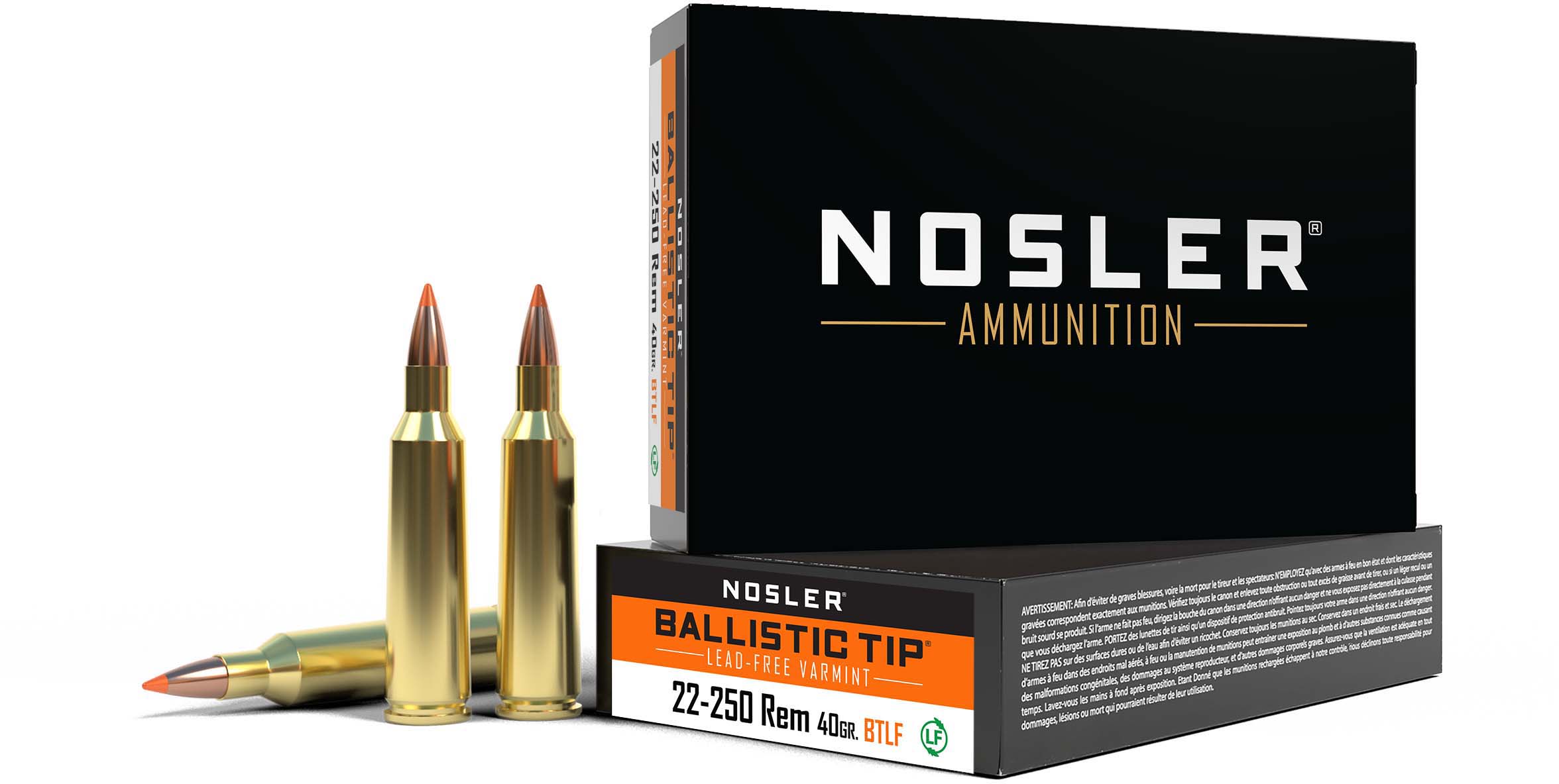 Nosler .22-250 Remington Ballistic Tip 40 grain Brass Cased Rifle Ammunition