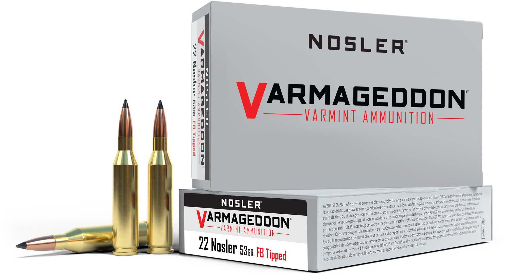 Nosler .22 Nosler Flat Base Tipped 53 grain Brass Cased Rifle Ammunition