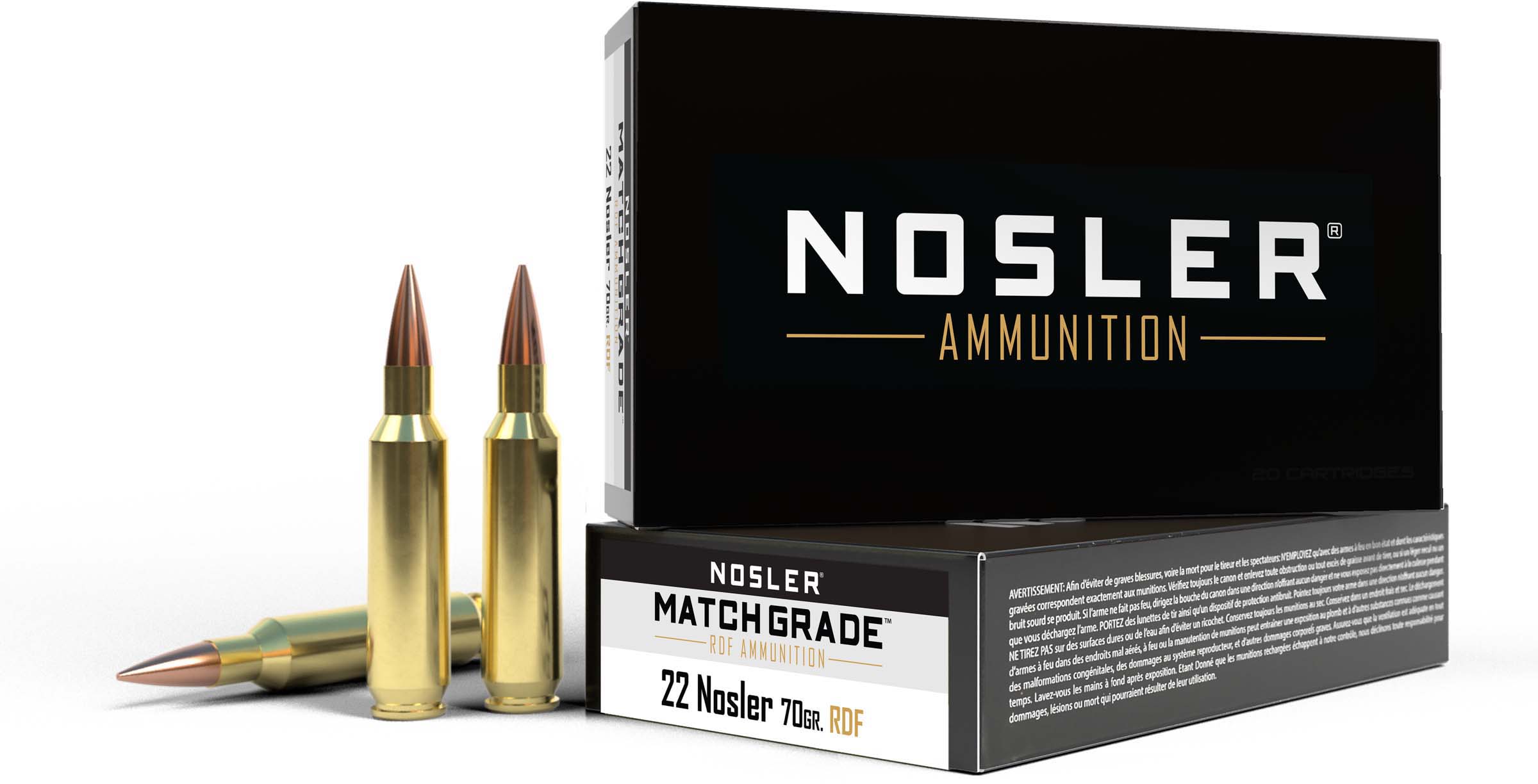 Nosler .22 Nosler Round Nose Flat 70 grain Brass Cased Rifle Ammunition