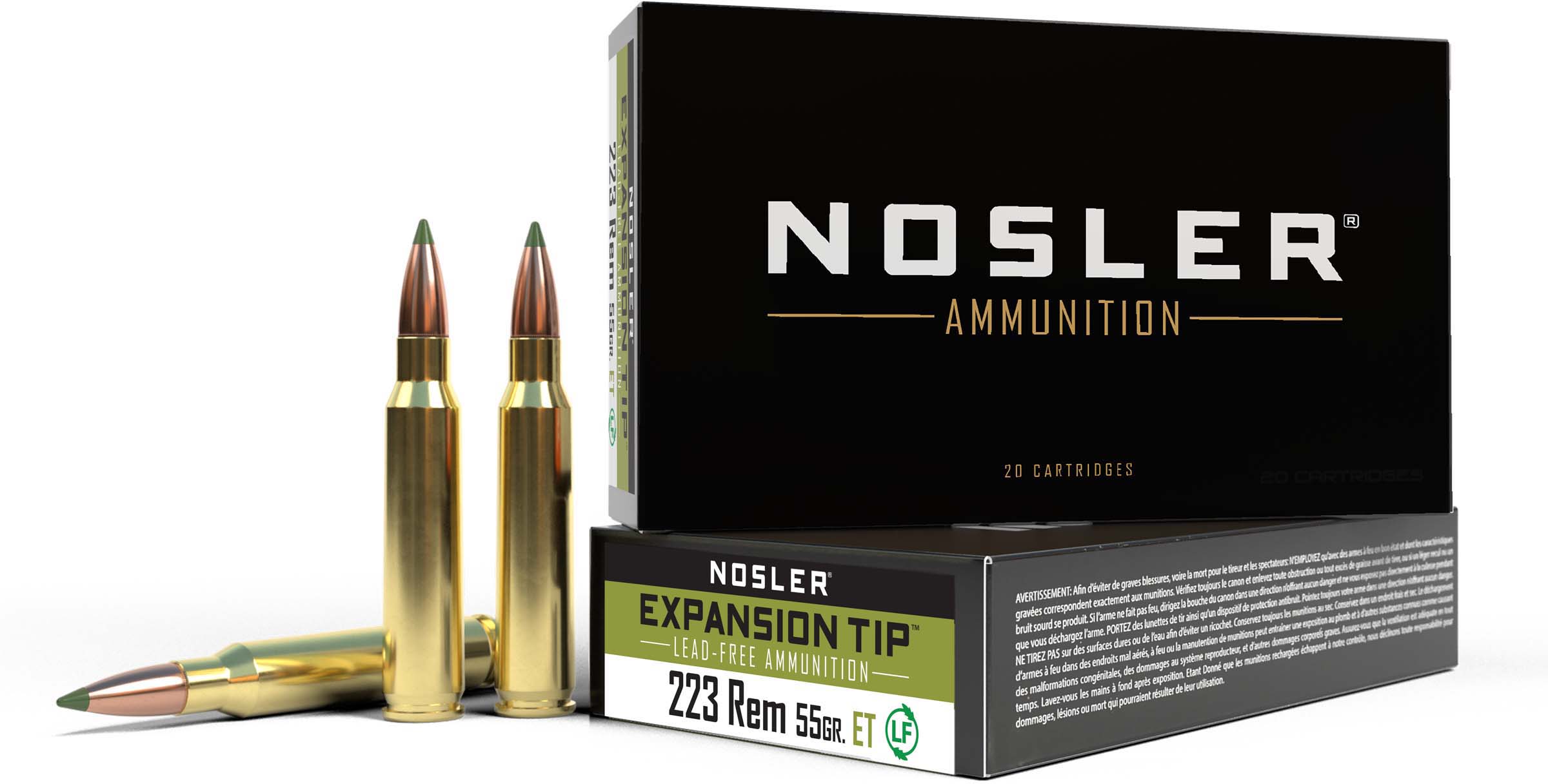 Nosler .223 Remington 55 Grain E-Tip Lead-Free Brass Cased Centerfire Rifle Ammunition