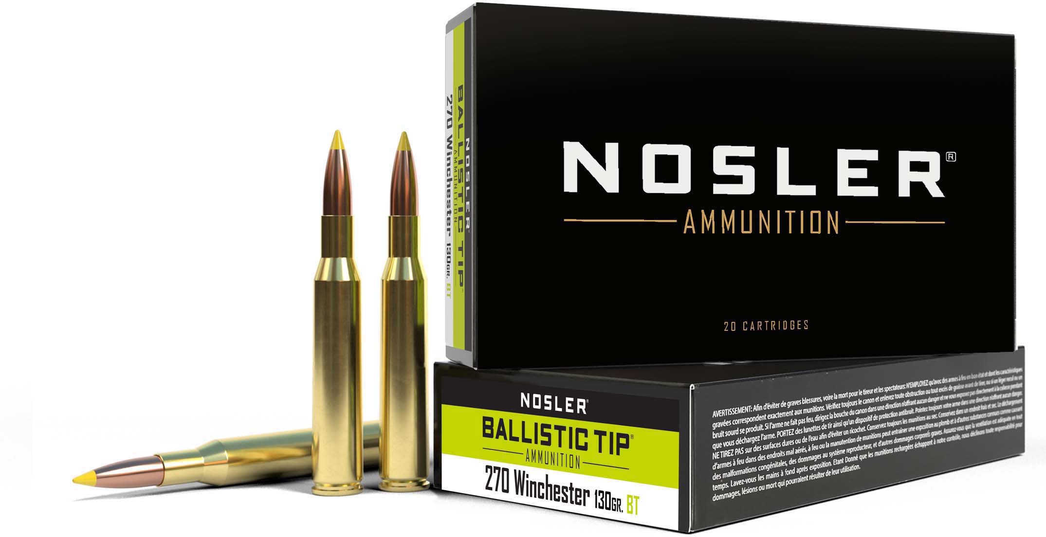 Nosler .270 Winchester 130 Grain Ballistic Tip Brass Cased Centerfire Rifle Ammunition