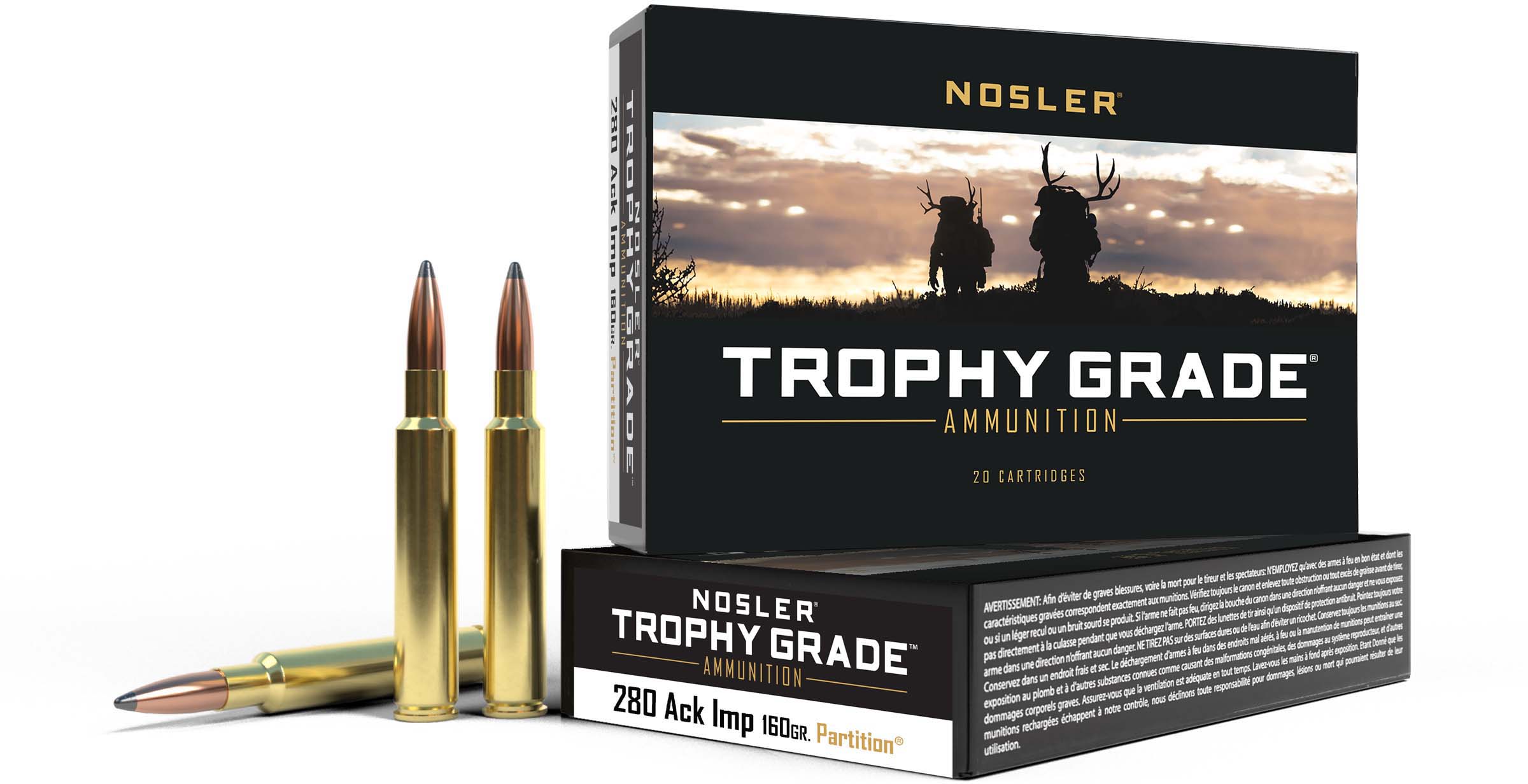 Nosler 280 Rem Ackley Partition 160 grain Brass Cased Rifle Ammunition