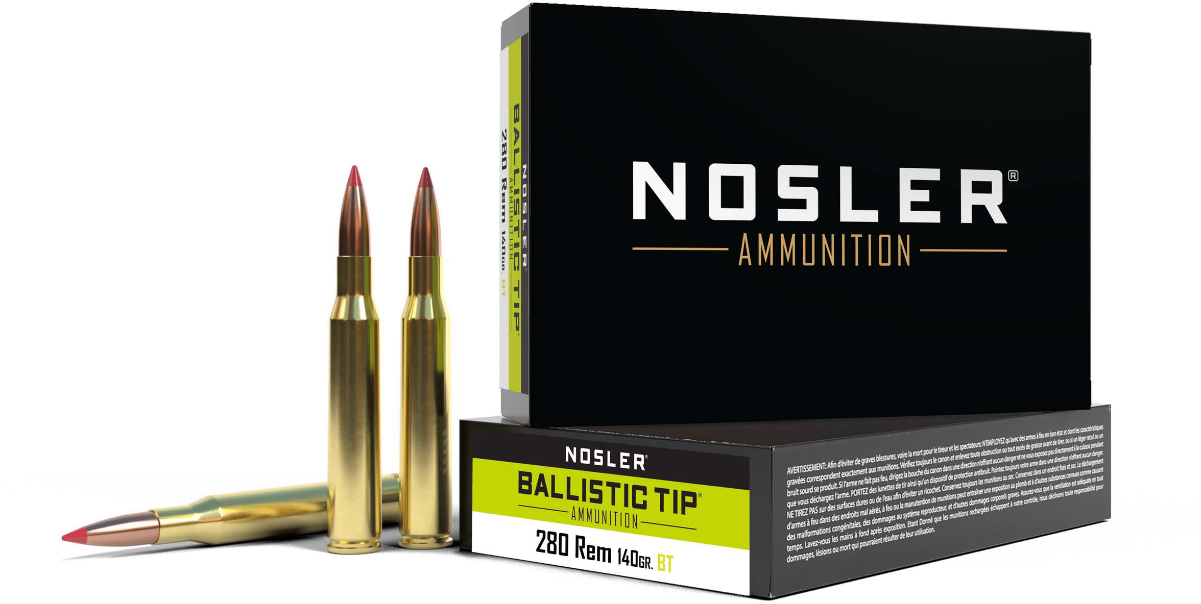 Nosler .280 Remington 140 Grain Ballistic Tip Brass Cased Centerfire Rifle Ammunition