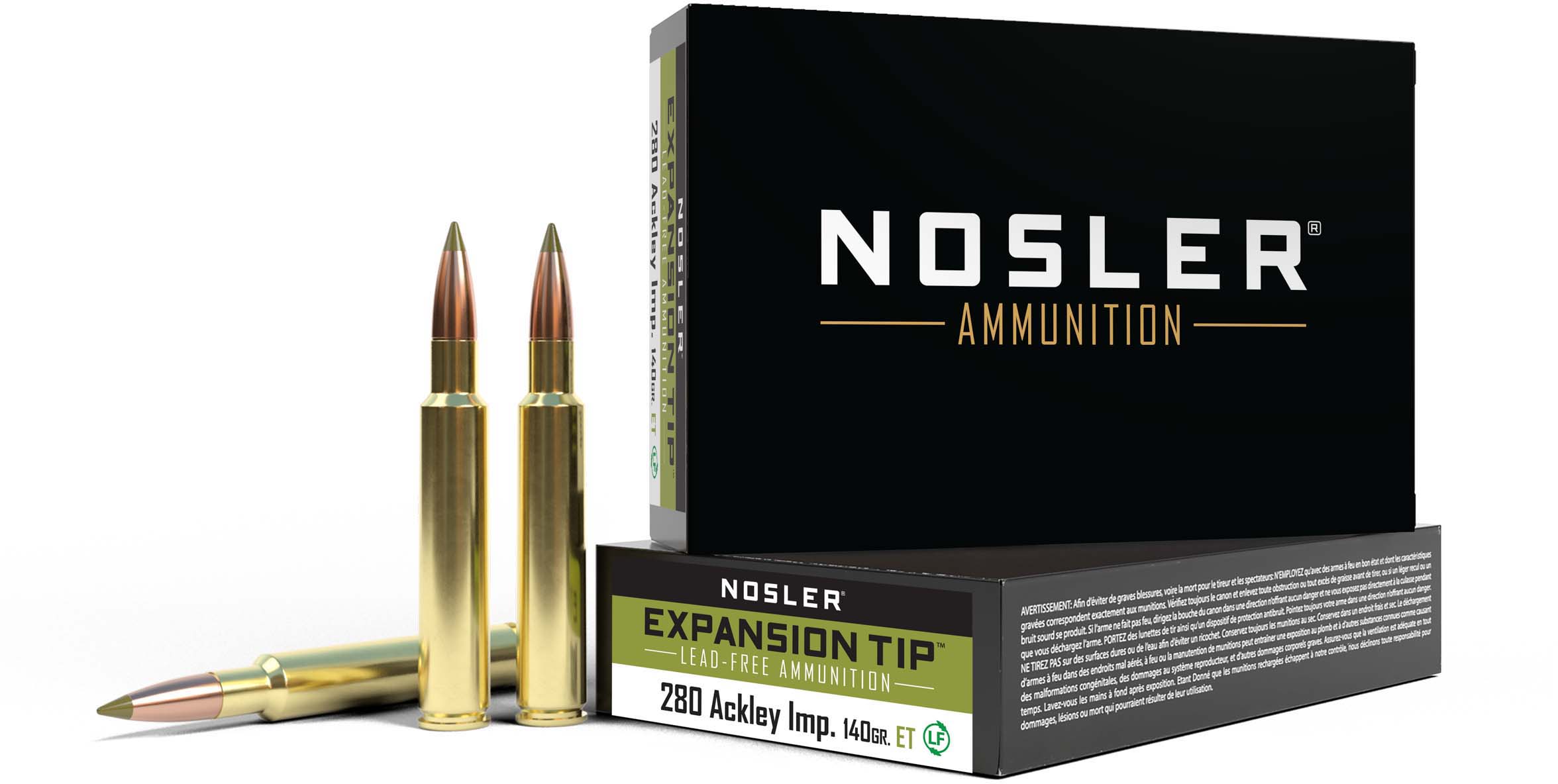 Nosler .280 Remington Ackley Improved 140 Grain E-Tip Lead-Free Brass Cased Centerfire Rifle Ammunition