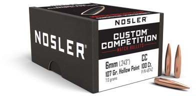 Nosler 49742 Custom Competition 6mm .243 107 GR Hollow Point Boat Tail (HPBT) 1