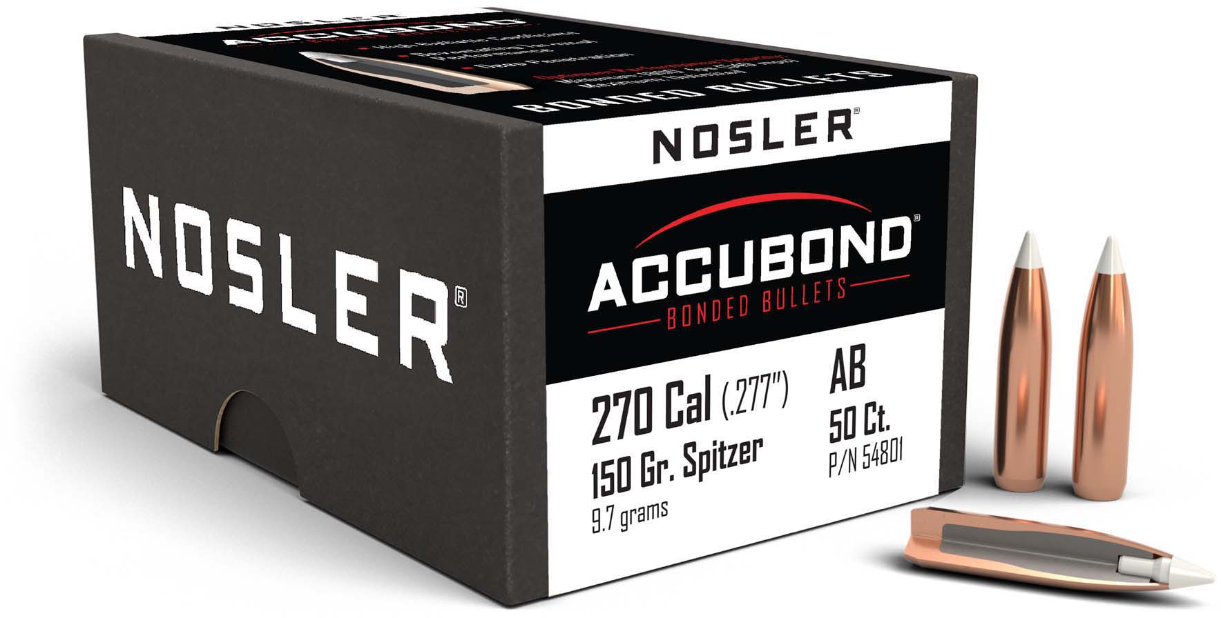 Nosler 54801 AccuBond 270 Caliber 150 GR Spitzer Point 50 Box