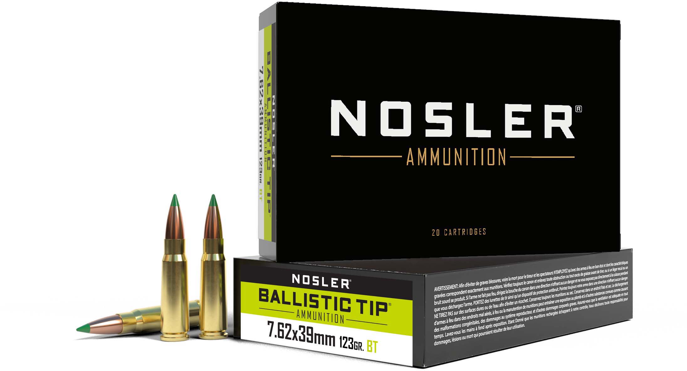 Nosler 7.62x39mm 123 Grain Ballistic Tip Brass Cased Centerfire Rifle Ammunition