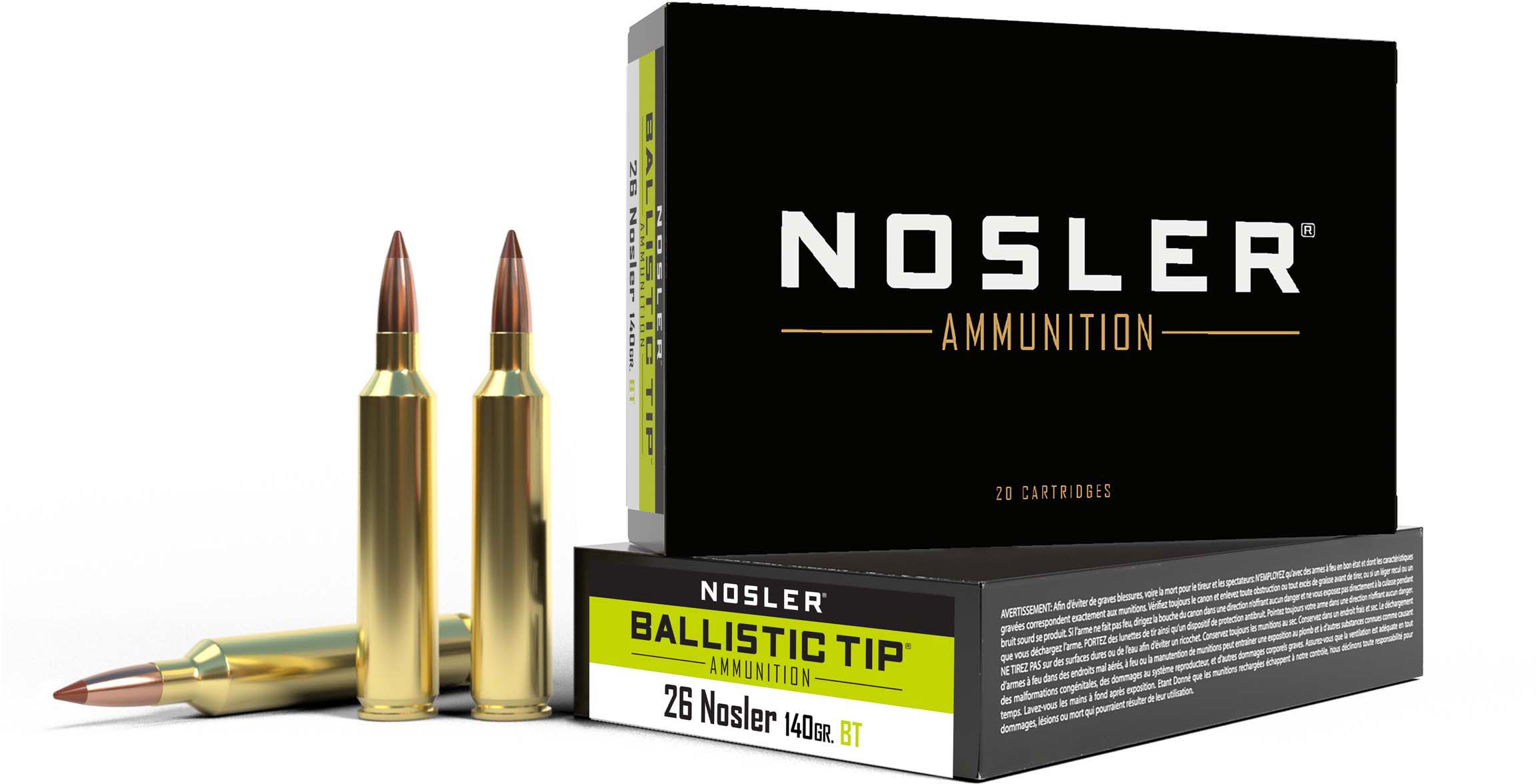 Nosler Ballistic Tip Hunting 26 Nosler 140gr Ballistic Tip Brass Centerfire Rifle Ammunition
