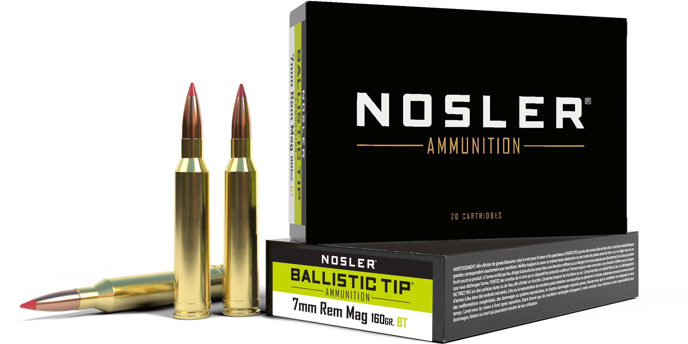 Nosler Ballistic Tip Hunting 7mm Mag 160gr Ballistic Tip Brass Centerfire Rifle Ammunition