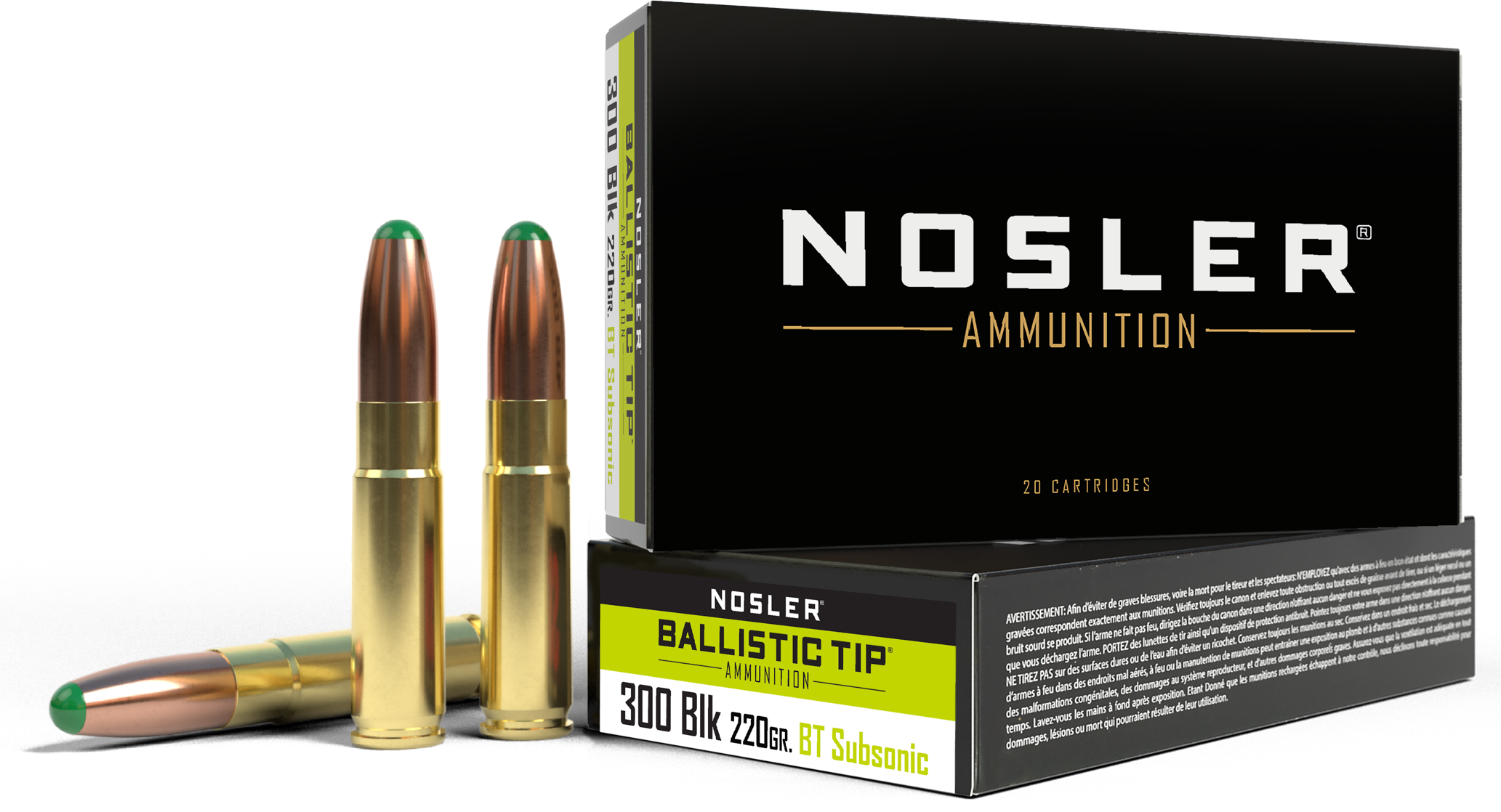 Nosler BTA 300 Blackout 220 Grain Ballistic Tip Round Nose Brass Cased Centerfire Rifle Ammunition