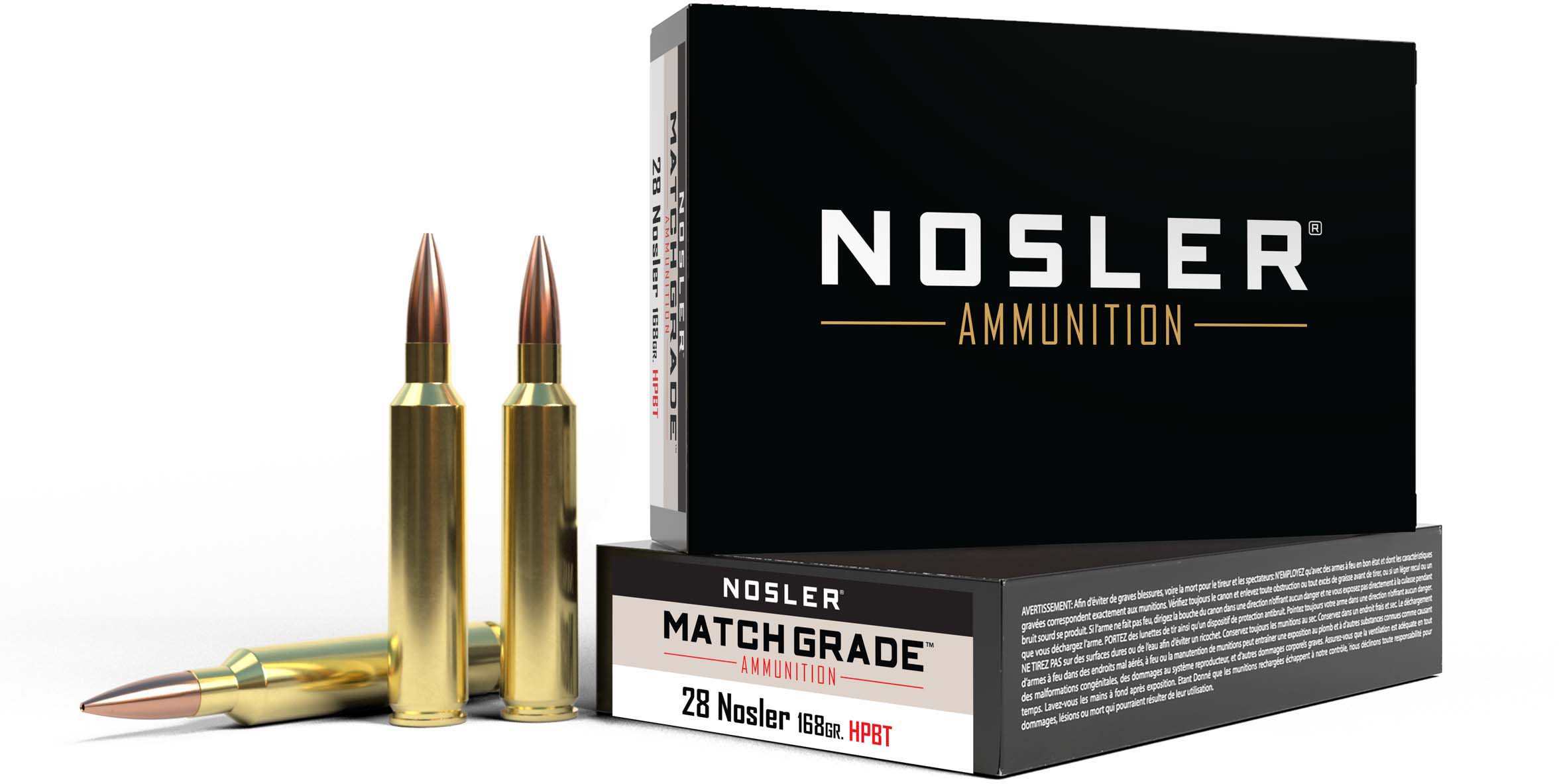 Nosler Match Grade .28 Nosler 168 Grain Custom Competition Brass Cased Centerfire Rifle Ammunition