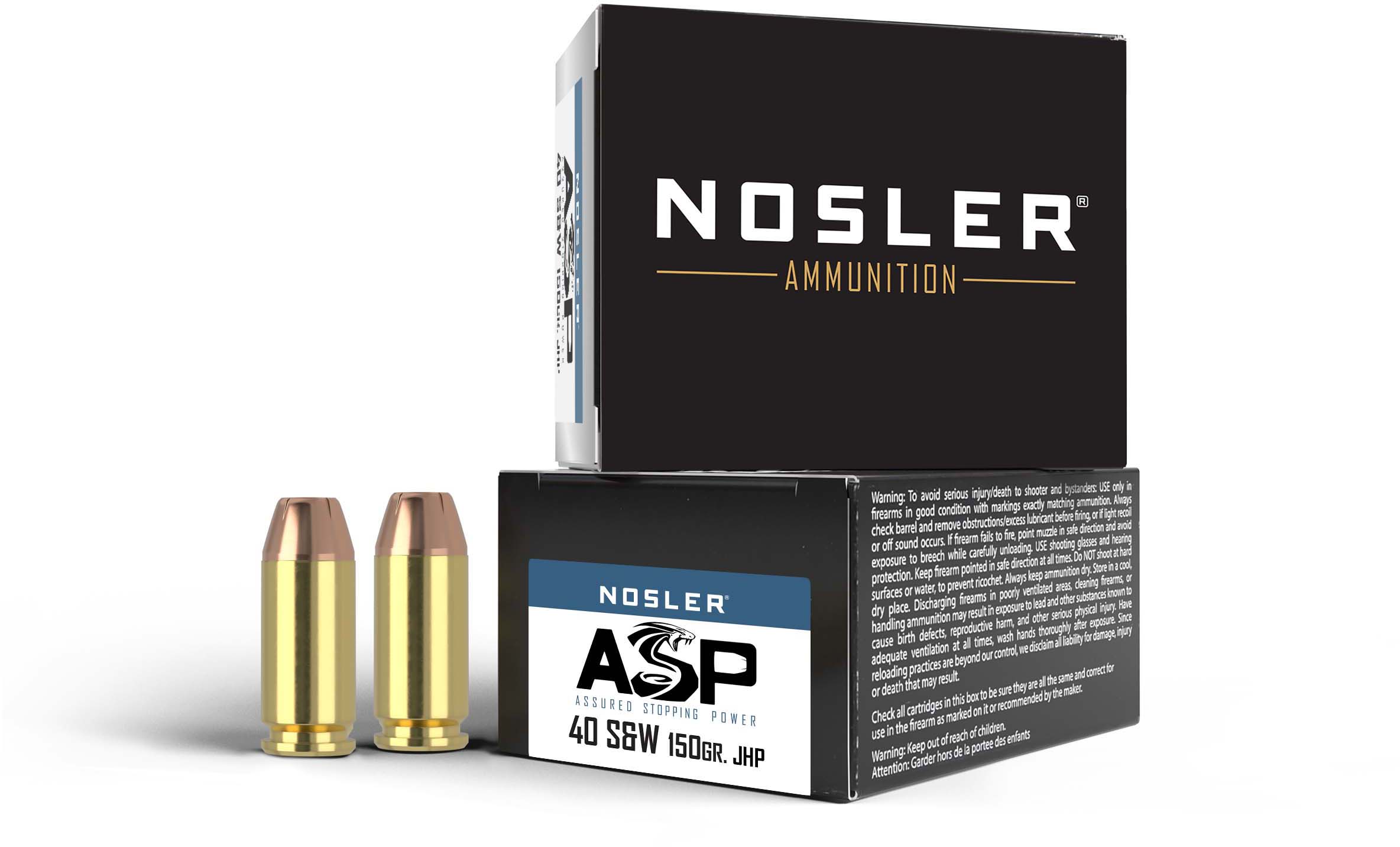 Nosler ASP .40 S&W 150 Grain Jacketed Hollow Point Brass Cased Cased Pistol Ammunition