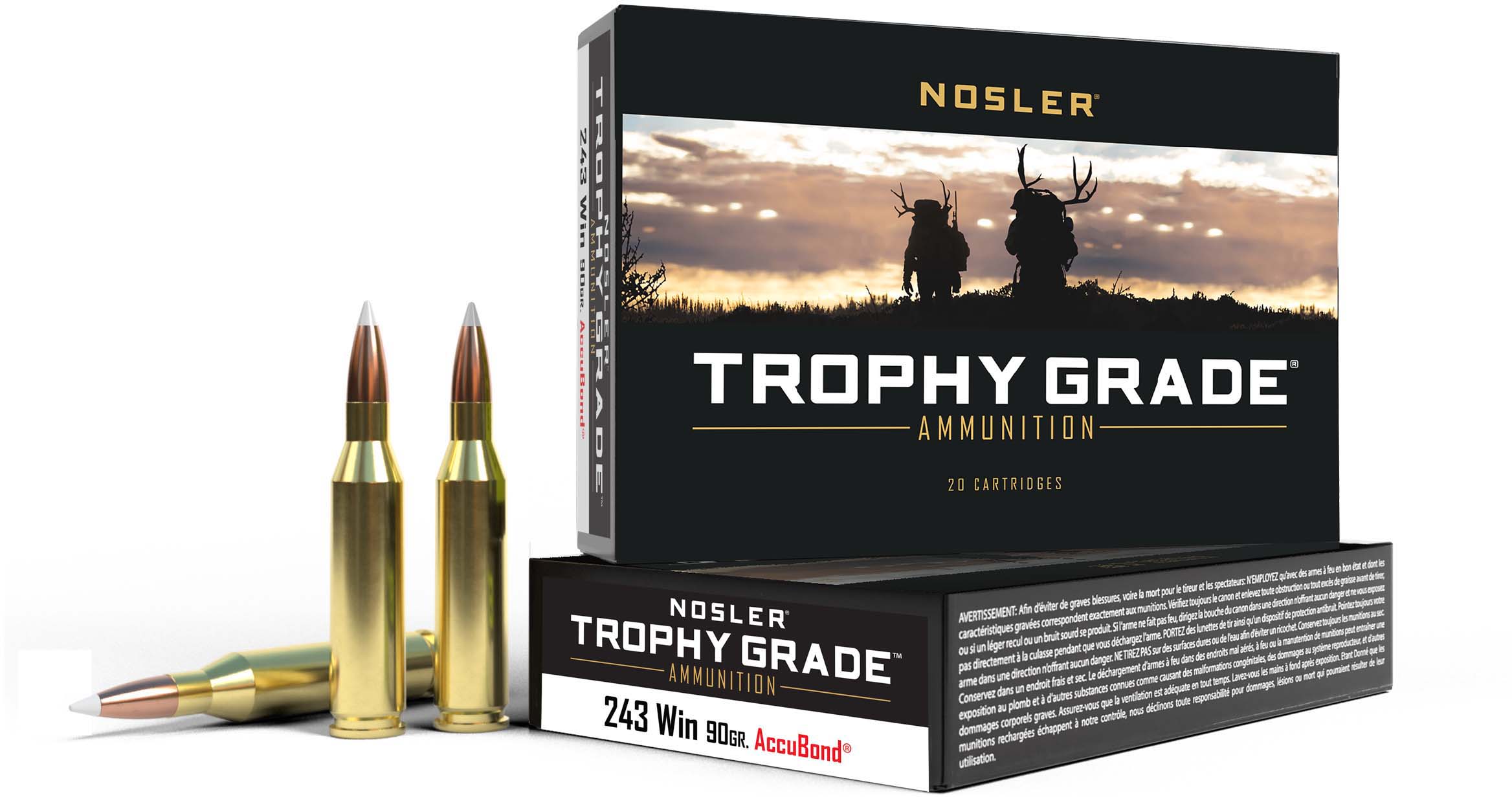 Nosler Trophy Grade .243 Winchester 90 Grain AccuBond Brass Cased Centerfire Rifle Ammunition