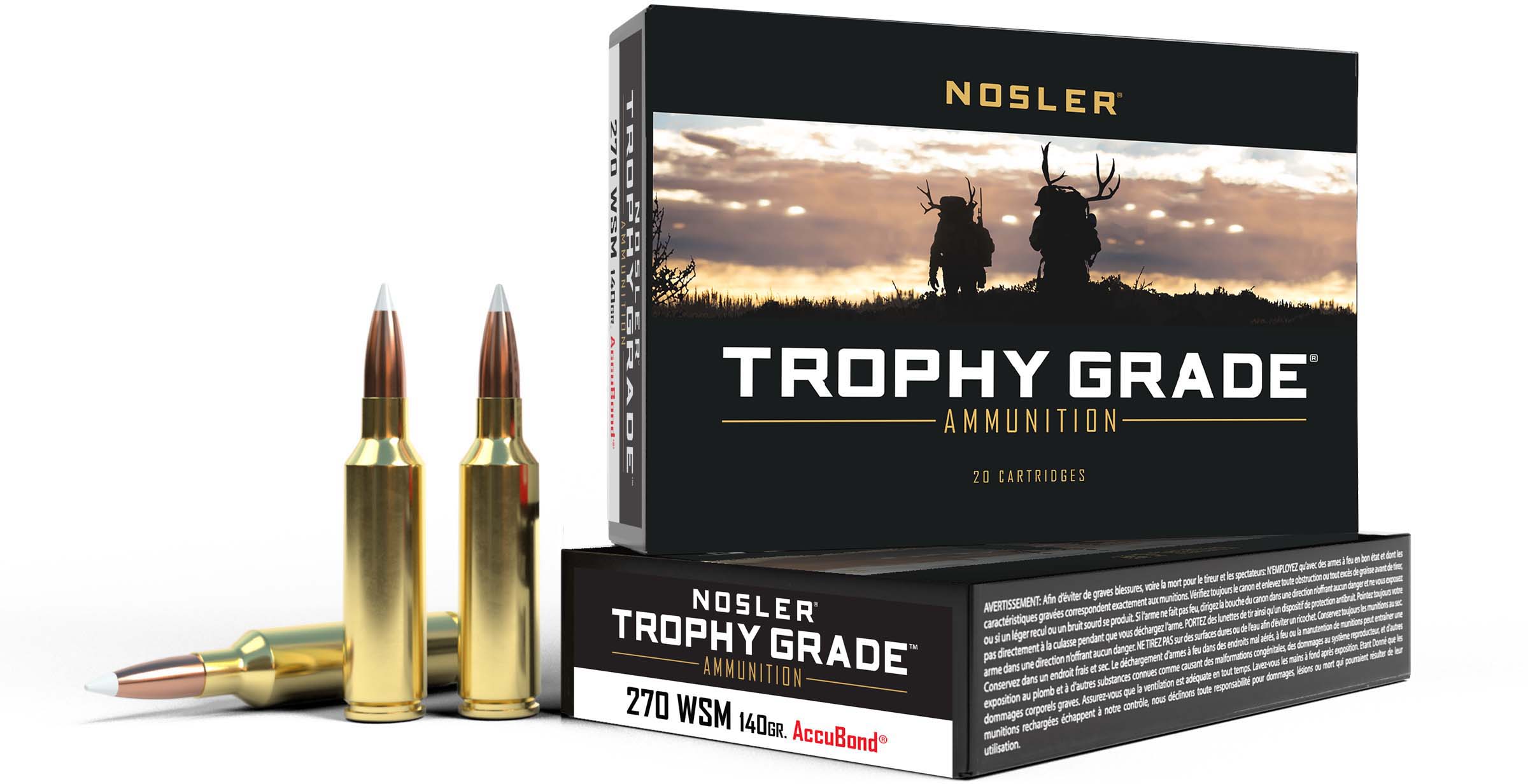 Nosler Trophy Grade .270 Winchester Short Magnum 140 Grain Nosler AccuBond Brass Cased Centerfire Rifle Ammunition