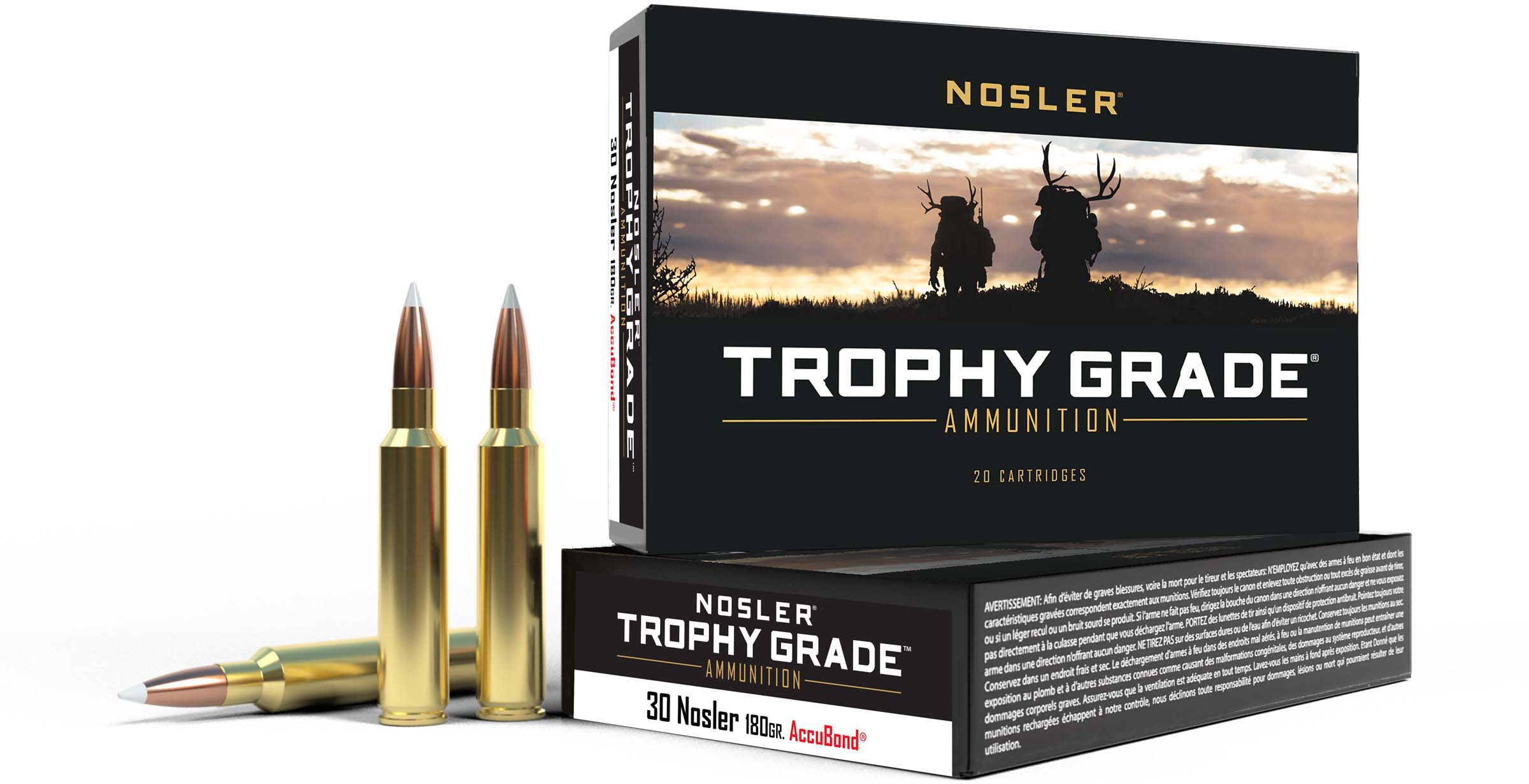 Nosler Trophy Grade AccuBond .30 Nosler 180 Grain Jacketed Soft Point Brass Cased Centerfire Rifle Ammunition