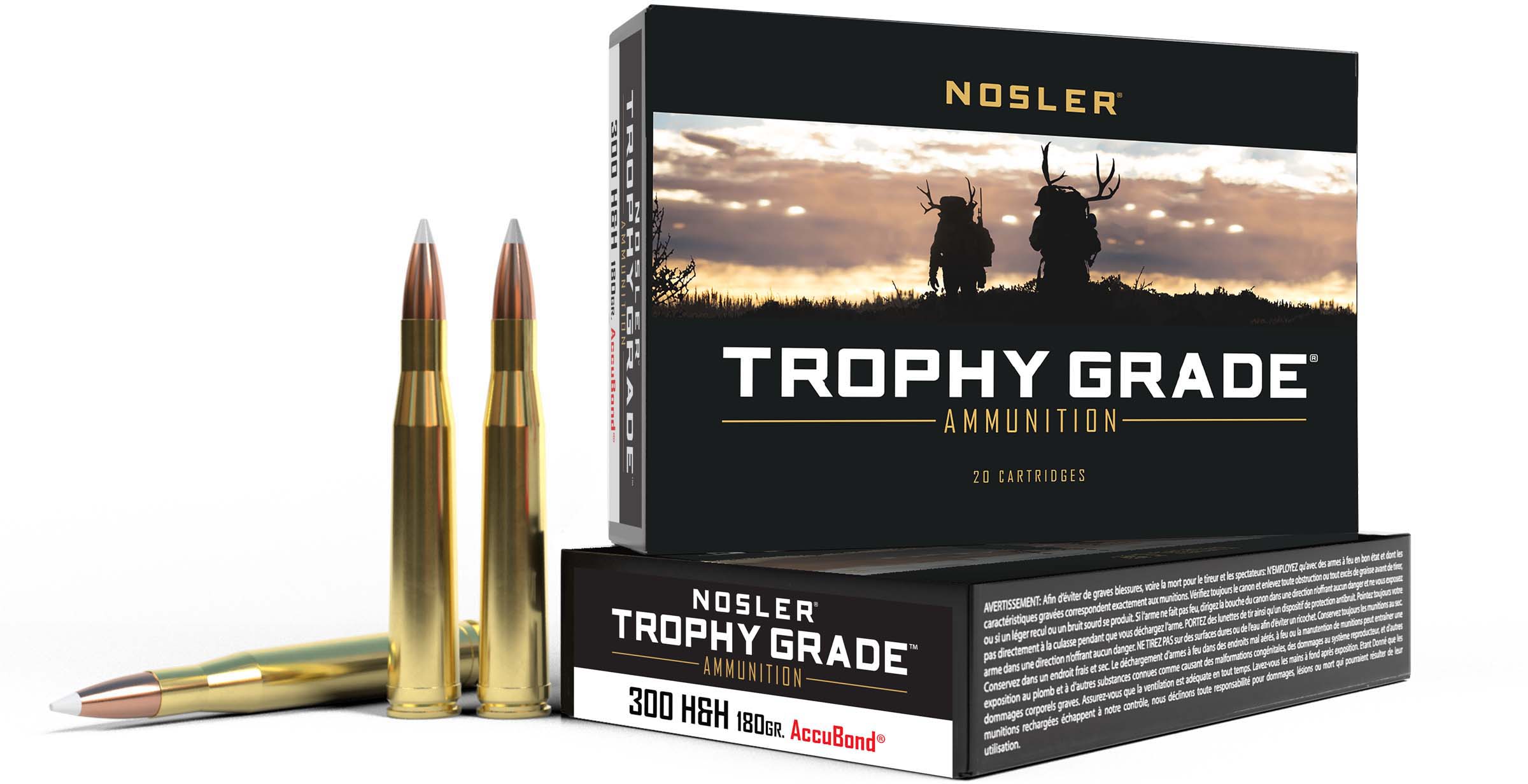 Nosler Trophy Grade .300 H&H Magnum 180 Grain AccuBond Brass Cased Centerfire Rifle Ammunition